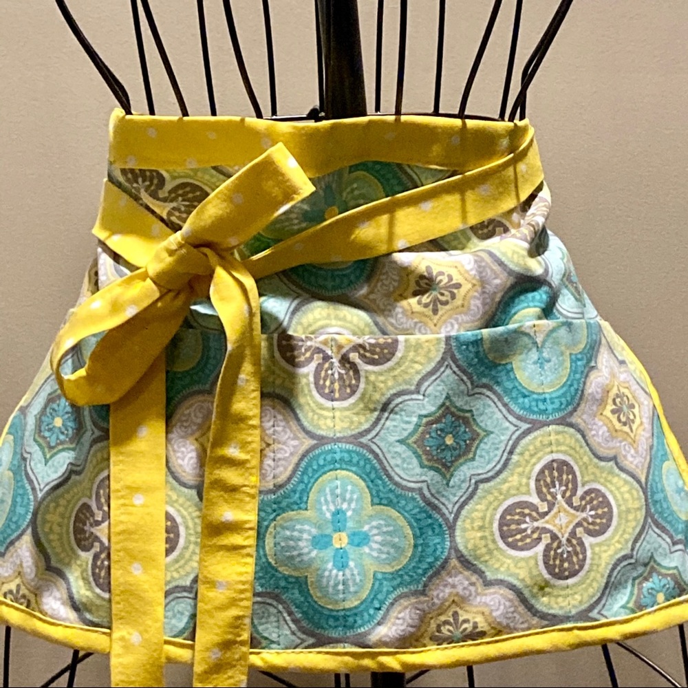 Aqua yellow and gray utility apron